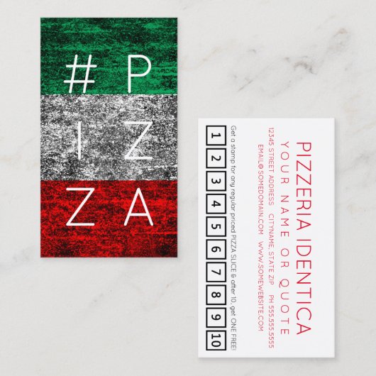 #PIZZA Hashtag italienische Flagge Loyalitätskarte Treuekarte (Vorne/Hinten)