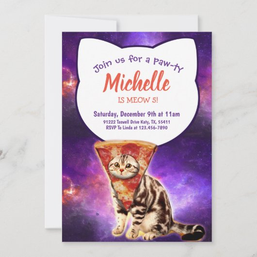 Pizza Head Cat Funny Einladung (Vorderseite)