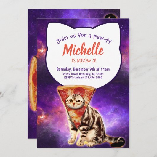 Pizza Head Cat Funny Einladung (Vorne/Hinten)