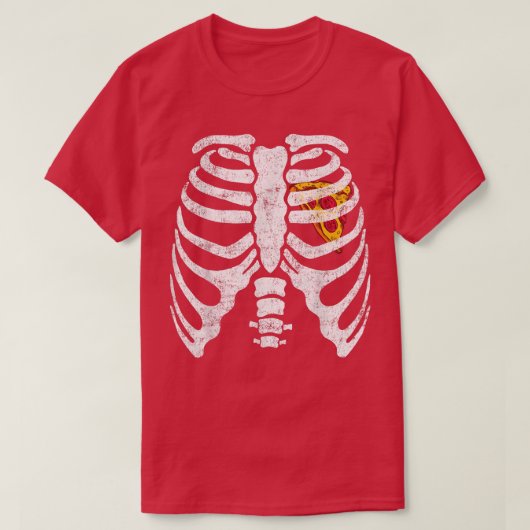 Pizza Heart in Xray Ribcage Skeleton Kostüme Men W T-Shirt (Design vorne)