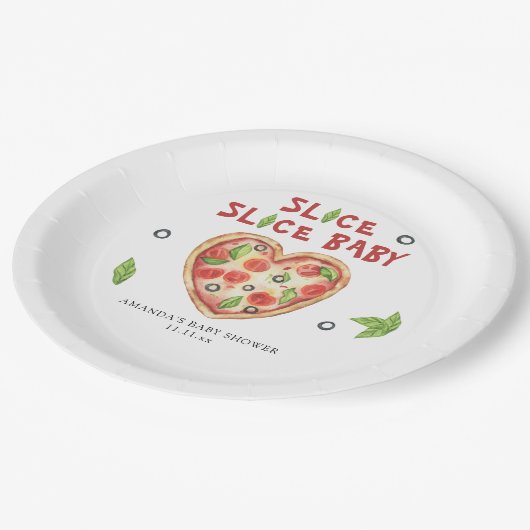 pizza heart watercolor baby shower  pappteller (Schrägansicht)