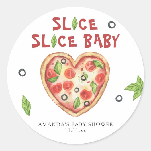 pizza heart watercolor baby shower  runder aufkleber (Vorderseite)