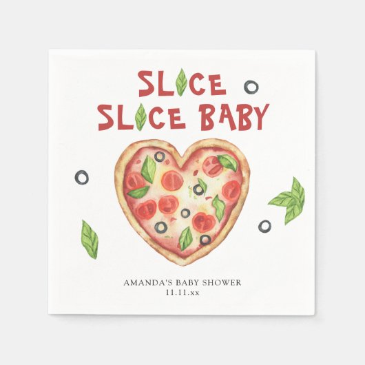 pizza heart watercolor baby shower  serviette (Vorderseite)