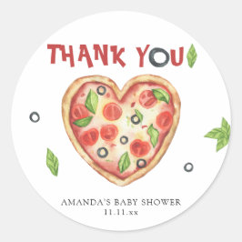 pizza heart watercolor baby shower THANKS Runder Aufkleber
