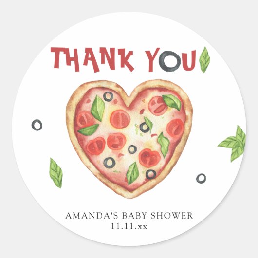 pizza heart watercolor baby shower THANKS Runder Aufkleber (Vorderseite)