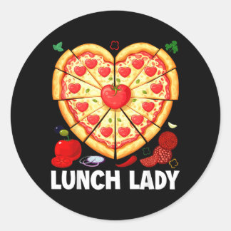 Pizza-Herz-Lunch-Lady-Schulcafeteria-Mitarbeiterin Runder Aufkleber