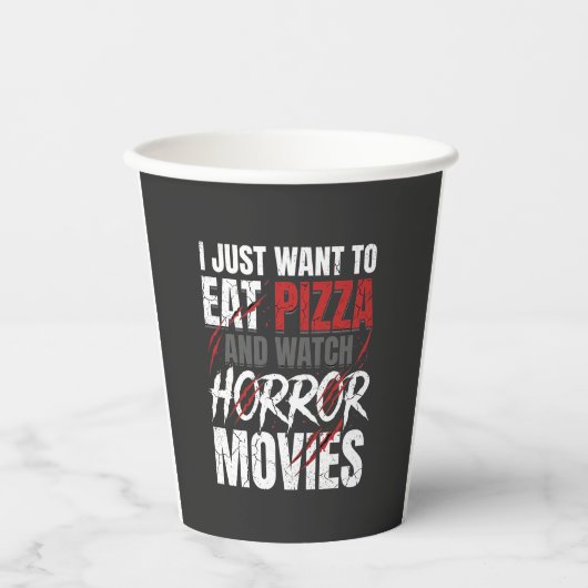 Pizza-Horrorfilme-Halloween-Design_1 Pappbecher (Vorderseite)