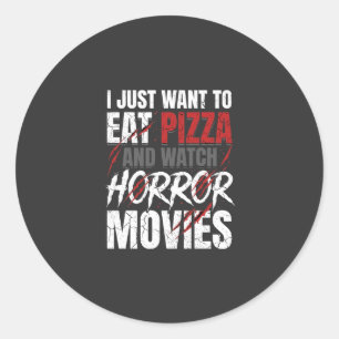 Pizza-Horrorfilme-Halloween-Design_1 Runder Aufkleber