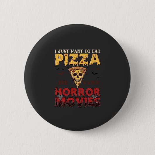 Pizza-Horrorfilme Halloween-Totenkopf-Fledermäuse  Button (Vorderseite)