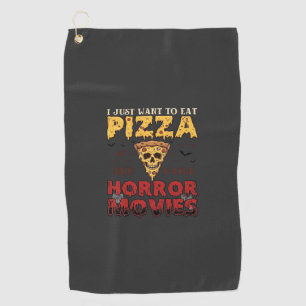 Pizza-Horrorfilme Halloween-Totenkopf-Fledermäuse Golfhandtuch
