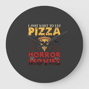 Pizza-Horrorfilme Halloween-Totenkopf-Fledermäuse Große Wanduhr