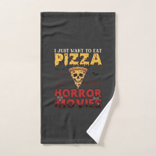 Pizza-Horrorfilme Halloween-Totenkopf-Fledermäuse Handtuch