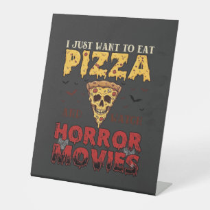 Pizza-Horrorfilme Halloween-Totenkopf-Fledermäuse Sockelschild