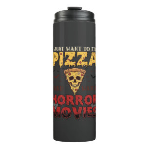 Pizza-Horrorfilme Halloween-Totenkopf-Fledermäuse  Thermosbecher