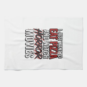 Pizza-Horrorfilme Vintage-Halloween-Typografie S Geschirrtuch