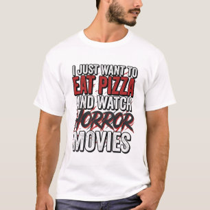 Pizza-Horrorfilme Vintage-Halloween-Typografie S T-Shirt