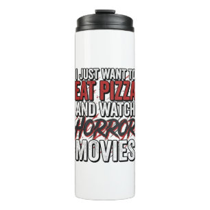 Pizza-Horrorfilme Vintage-Halloween-Typografie S Thermosbecher