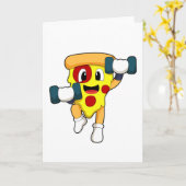 Pizza in Fitness mit Dumbells Karte (Gelbe Blume)