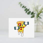 Pizza in Fitness mit Dumbells Postkarte (Stehend Vorderseite)