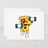 Pizza in Fitness mit Dumbells Postkarte (Vorne/Hinten)