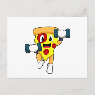 Pizza in Fitness mit Dumbells Postkarte
