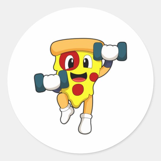 Pizza in Fitness mit Dumbells Runder Aufkleber (Vorderseite)