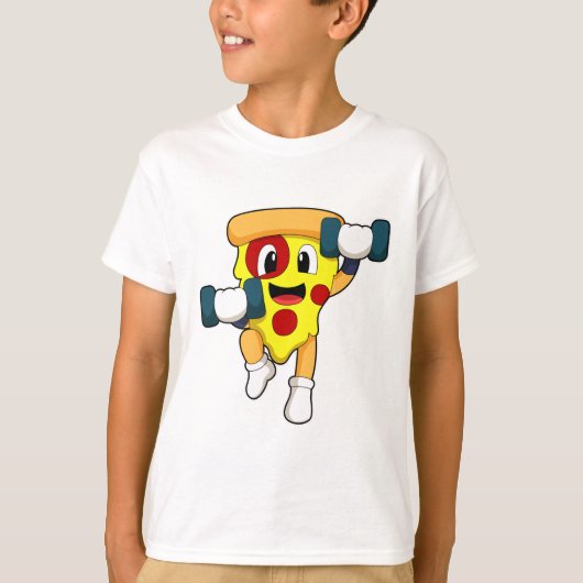 Pizza in Fitness mit Dumbells T-Shirt (Vorderseite)