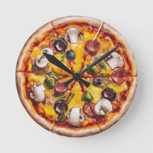 Pizza in runder Form Runde Wanduhr