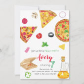 Pizza Invitation, Pizza lädt ein, Pizza Birthday Einladung (Vorderseite)