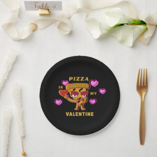 Pizza ist mein Valentinin Heart Liebe Spaß Pappteller