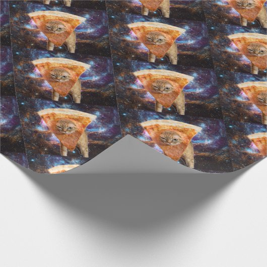 Pizza-Katze in Raum-tragender Pizza-Scheibe Geschenkpapier (Ecke)