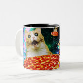 Pizza-Katze Zweifarbige Tasse (Vorderseite Links)