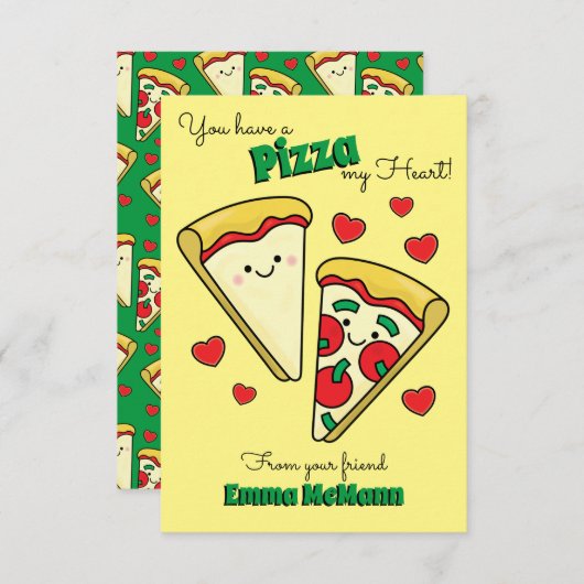 Pizza Kids Classroom Valentine Karten (Vorne/Hinten)