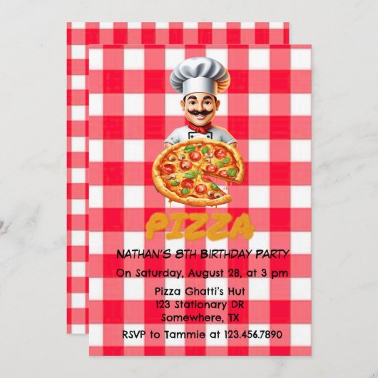 Pizza Kids-Geburtstagsparty Einladung (Vorne/Hinten)