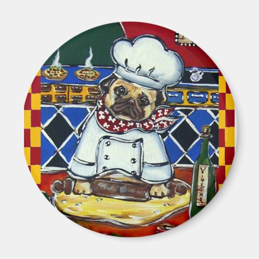 Pizza Koch Mops Magnet (Vorne)