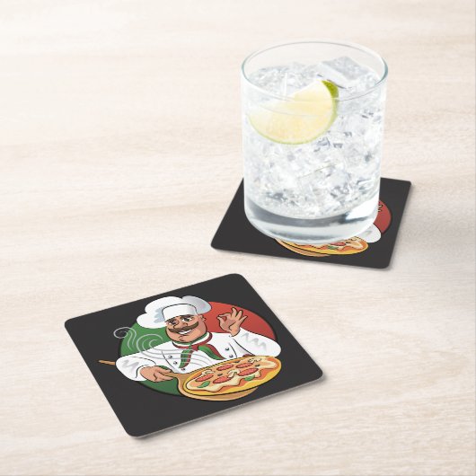 Pizza Koch Sketch Rechteckiger Pappuntersetzer (Vor Ort)