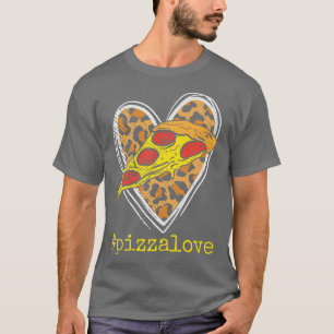 Pizza Liebe Eating Pizza Leopard Heart Print Girls T-Shirt