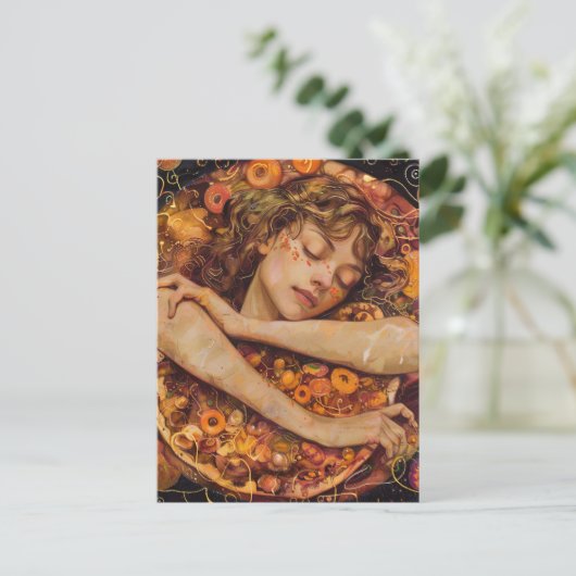 Pizza Liebe Imitats Klimt Postkarte (Stehend Vorderseite)