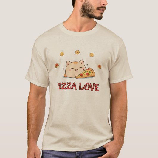 Pizza Liebe - Kawaii Katze mit Pizza T-Shirt (Vorderseite)