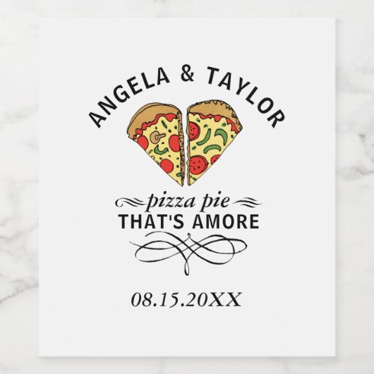 Pizza Liebe Trendy Wedding Monogram Date Weinetikett (Einzelnes Label)
