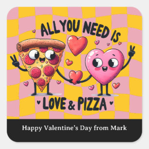 Pizza-Liebe Valentinstag-Schulgeschenk Quadratischer Aufkleber