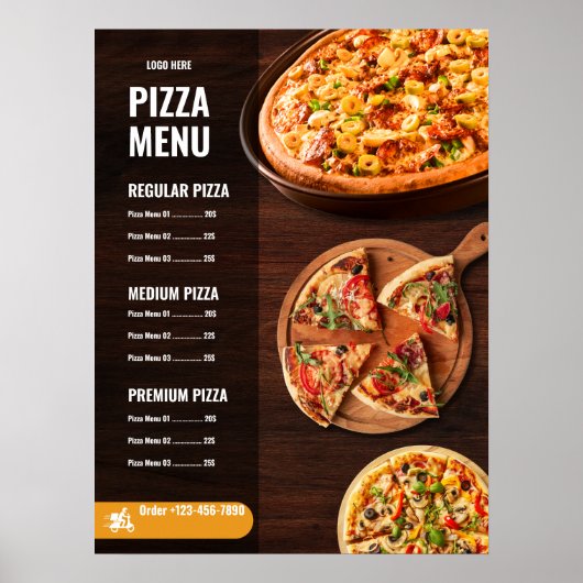 Pizza Menü Pizzeria Restaurant Menü Poster (Vorne)