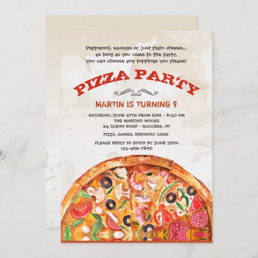 Pizza mit Einladung (Vorne/Hinten)