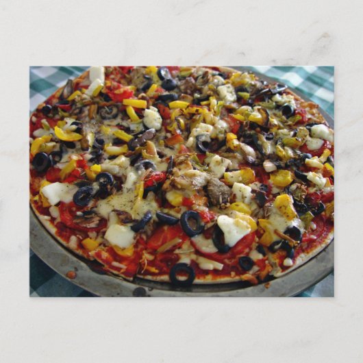 Pizza mit Feta, Oliven, Capsicum Postkarte (Vorderseite)