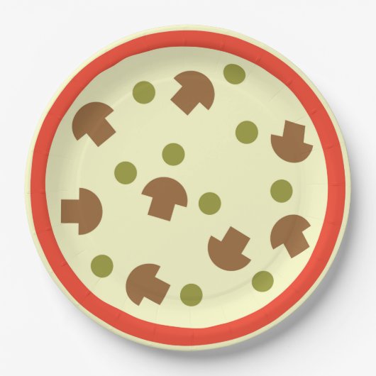 Pizza mit Mushrooms Olive Cheese Tomato Sauce Pappteller (Vorderseite)