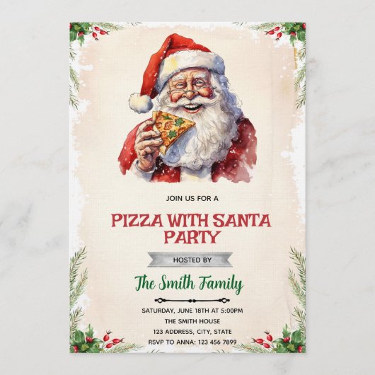Pizza mit Santa-Party-Einladung Einladung (Vorderseite)