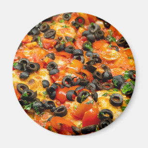 Pizza mit schwarzen Oliven Magnet