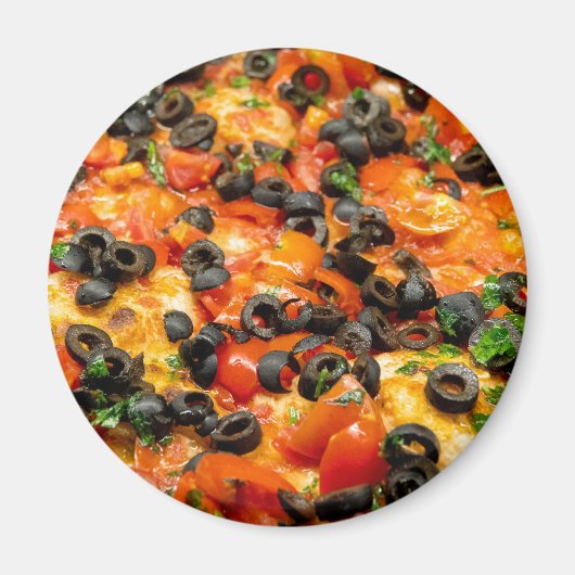 Pizza mit schwarzen Oliven Magnet (Vorne)