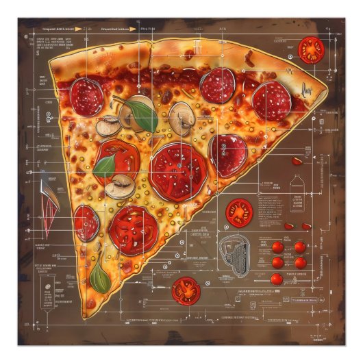 Pizza Modern Blueprint Fotodruck (Vorne)