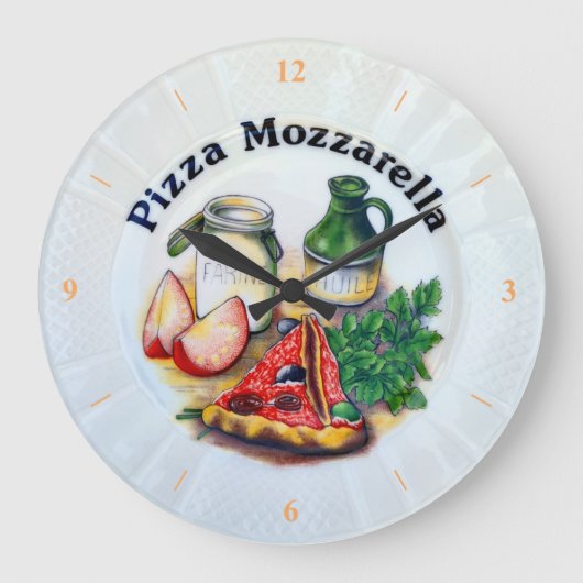 Pizza Mozarella Große Wanduhr (Vorderseite)